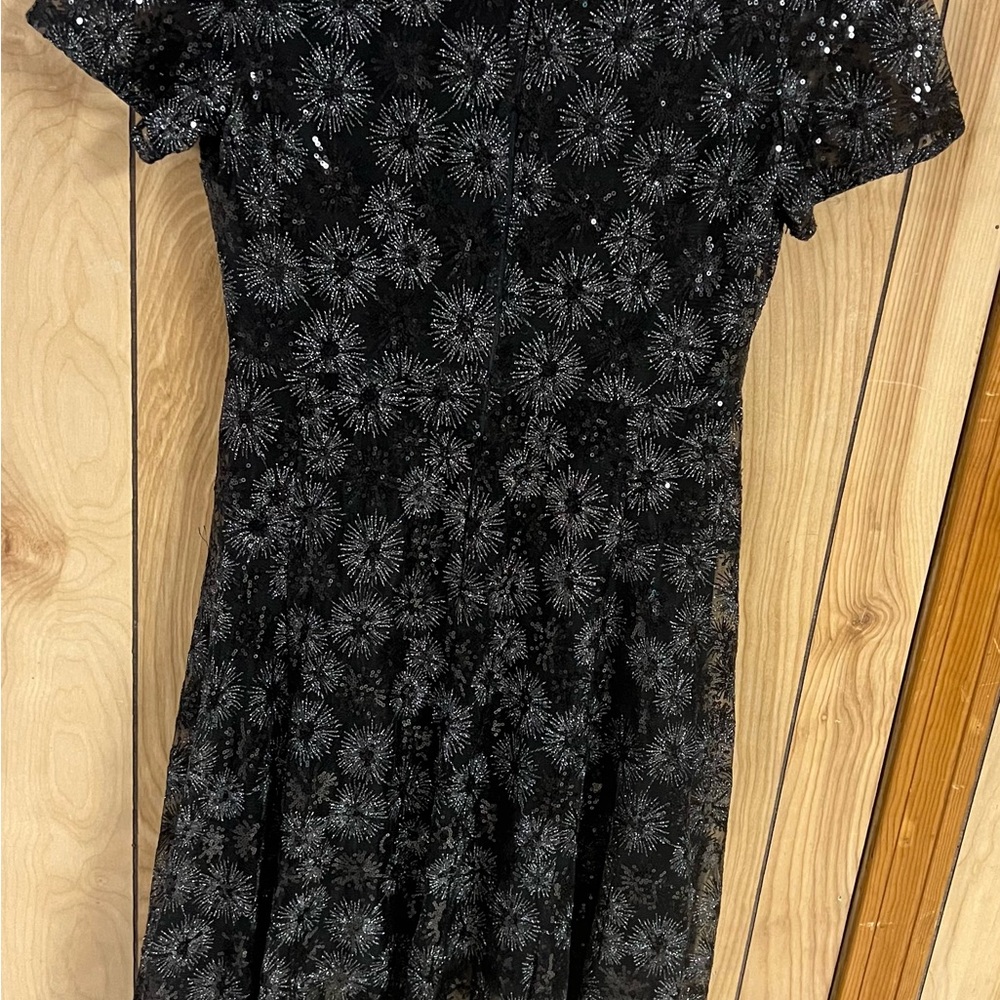 Maje  Size 40 Black Silver Metallic Lurex Midi Dress Hi-Low Hem